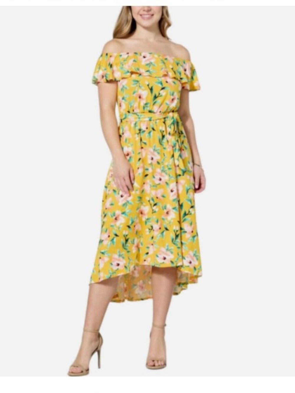 C. Wonder By Christian Soriano Tropical Flouce On/Off Shoulder Midi Dress - NIP